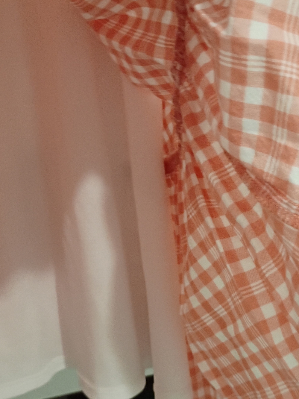 Maison tara Gingham Women's Ruffle Hem Square Neck Dress - Peach/White Size 8 - Picture 8 of 16